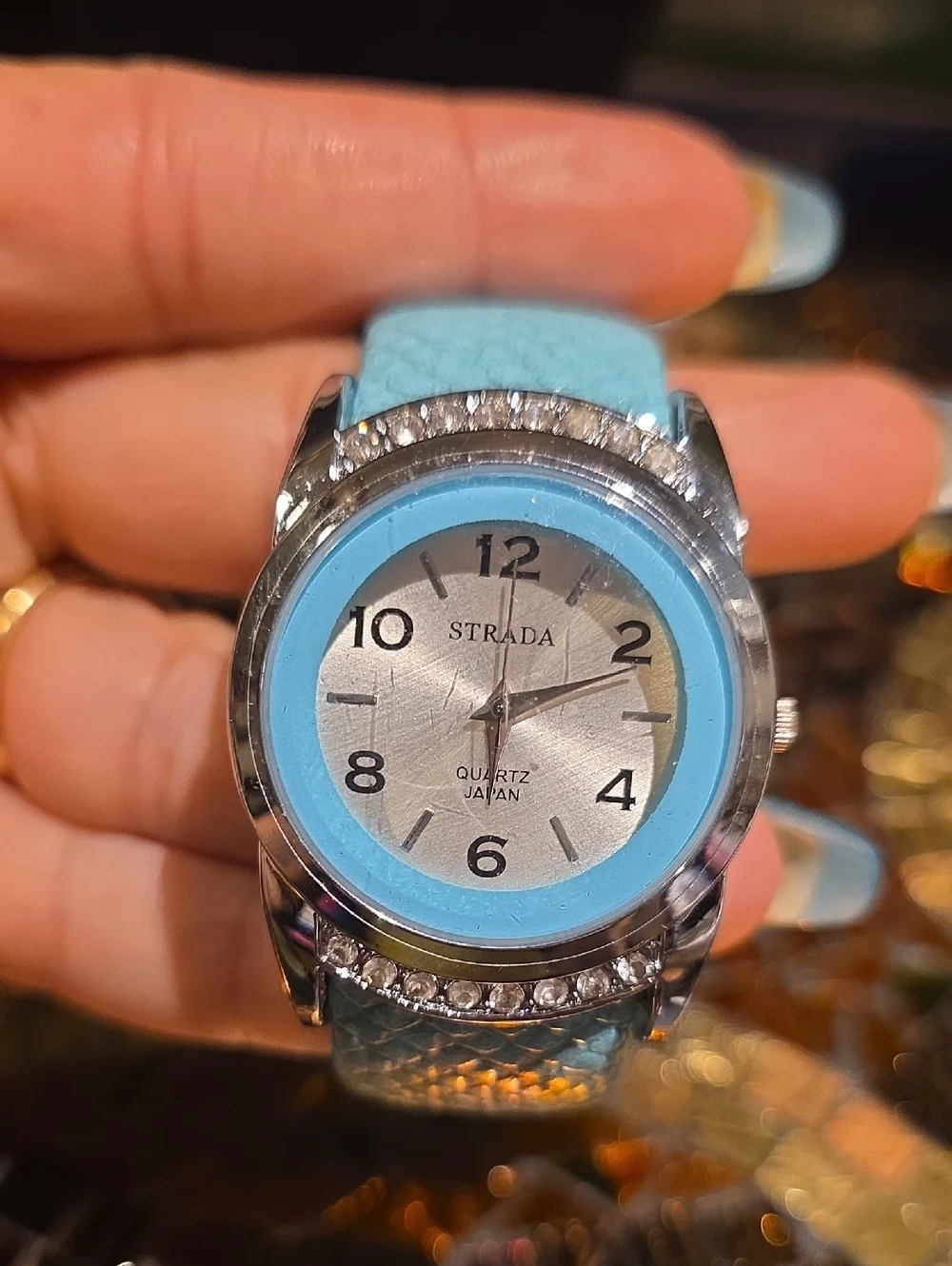 Strada Silver Dial Watch with Light Blue Bezel and Strap